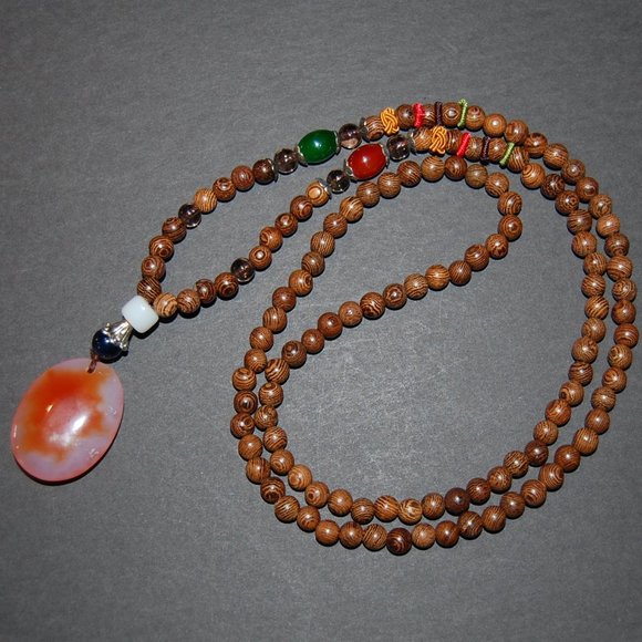 Yoga Nacklace,Wood Necklce,Yoga Wooden Necklace,Tibetan Necklace,Wood,Gemstone - Picture 1 of 2